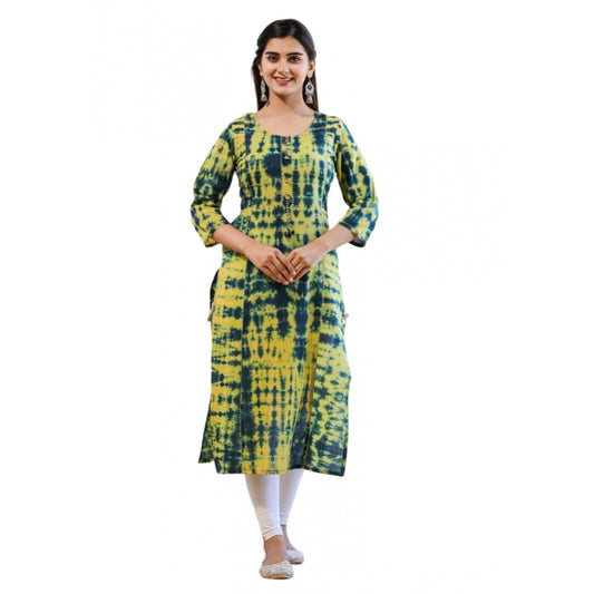 Roneclick Women's Cotton Dyed 3/4 Sleeve Round Neck Kurti (Green)