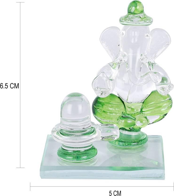 Crystal Ganesh Idol with Shivling Design Divine Car Dashboard Showpiece - 6.5 cm��(Crystal, Green)