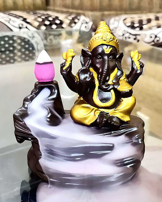 eCraftIndia Lord Ganesha Decorative Showpiece with 10 free Smoke Backflow Scented Cone Incenses