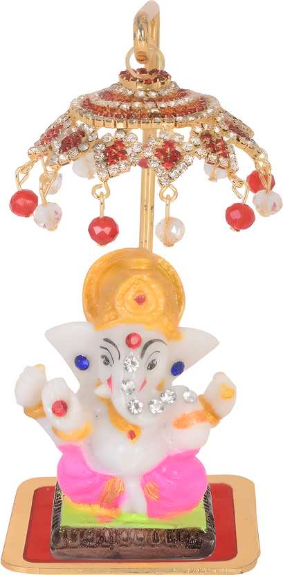 Chatri Aasan Ganesh Idols Decorative Showpiece - 6 cm  (Polyresin, Gold)