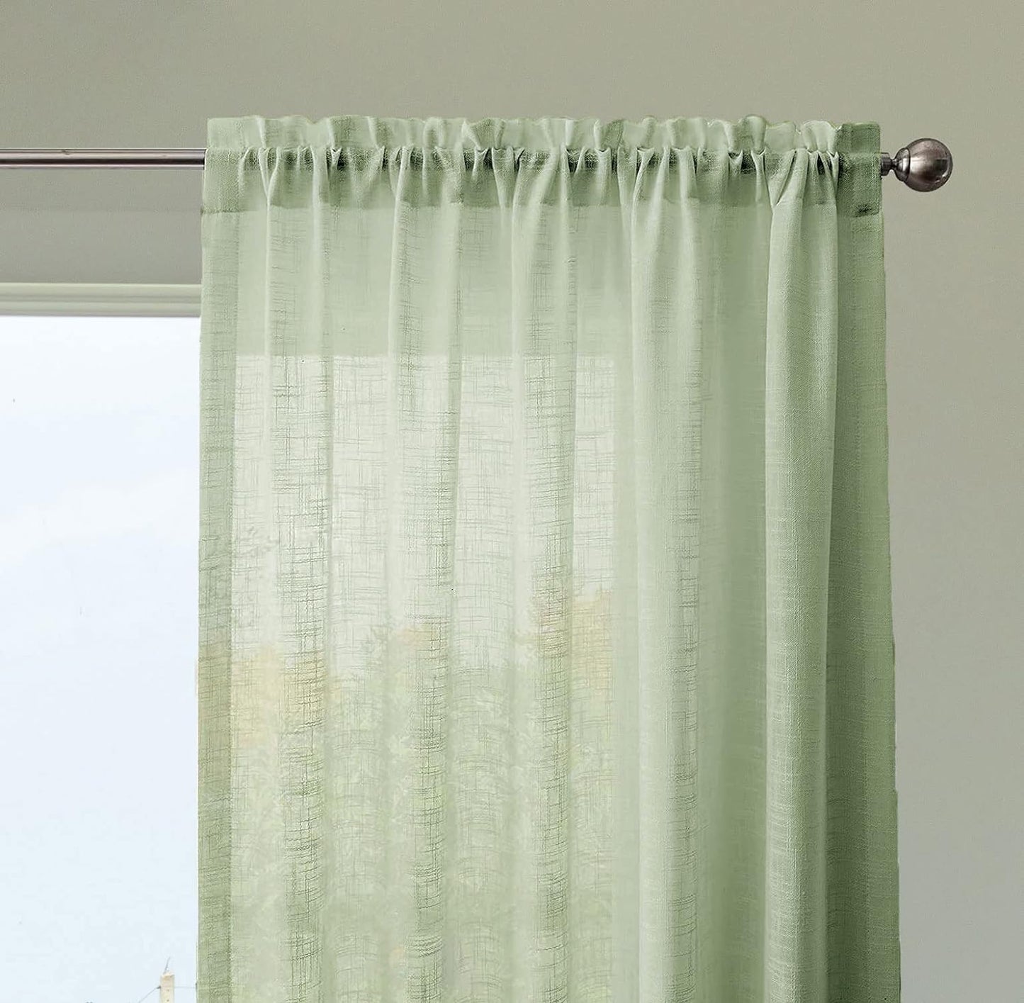 Seasons Cotton Curtains Sheer Taxture Linen 5 Feet, Mint Green