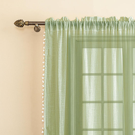 Seasons Cotton 5 Feet Curtain Transparent,Mint Green