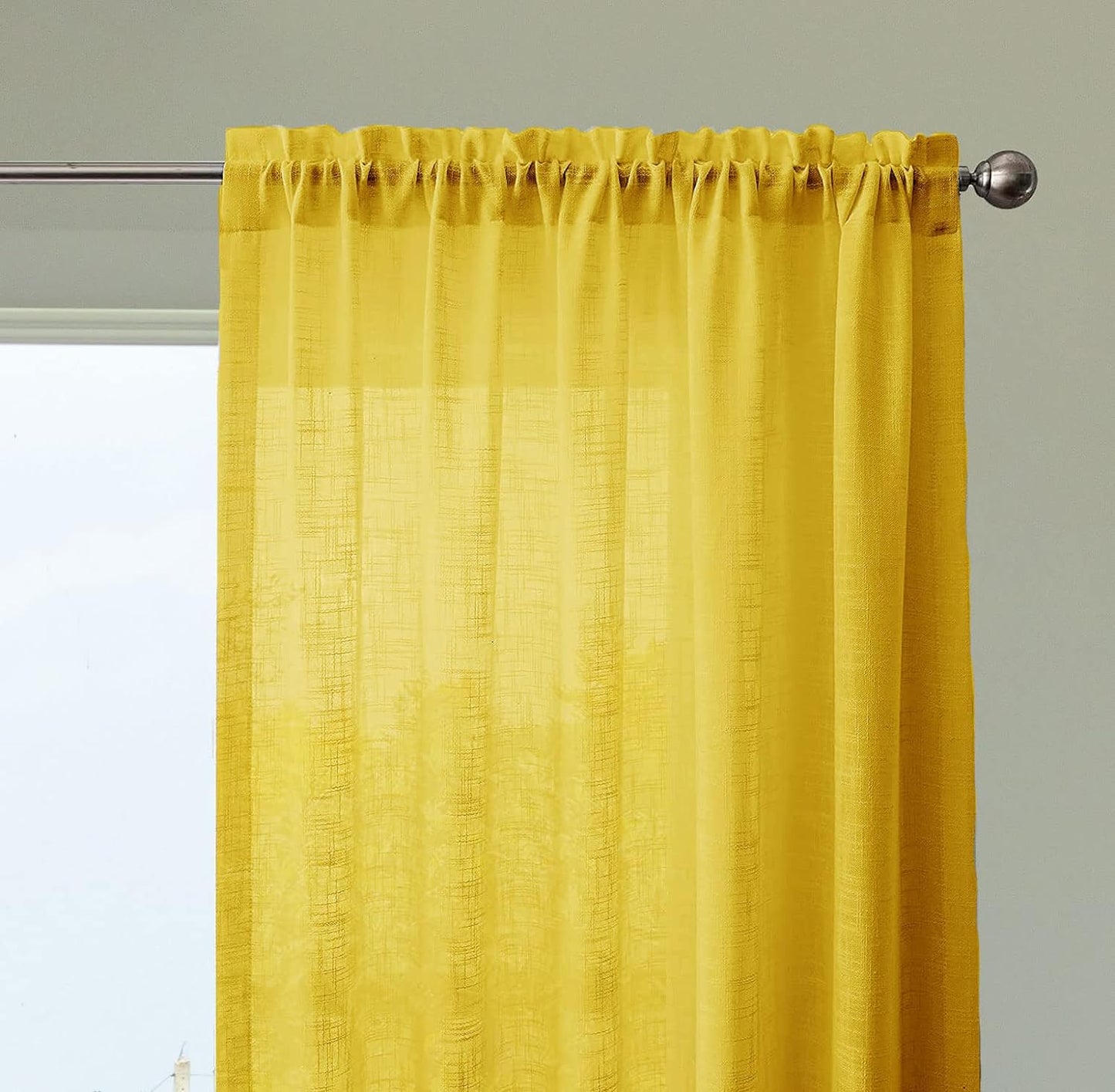 Seasons Sheer Window Curtains 5 Feet Set of 2 ,Mustard