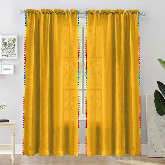 Seasons Window Curtains with Multicolor Transparent, Mustard