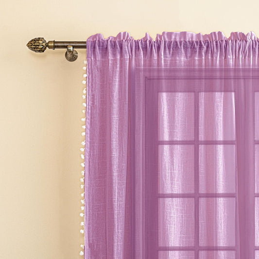 Seasons Solid Cotton Linen Curtain Window 5 Feet, Purple