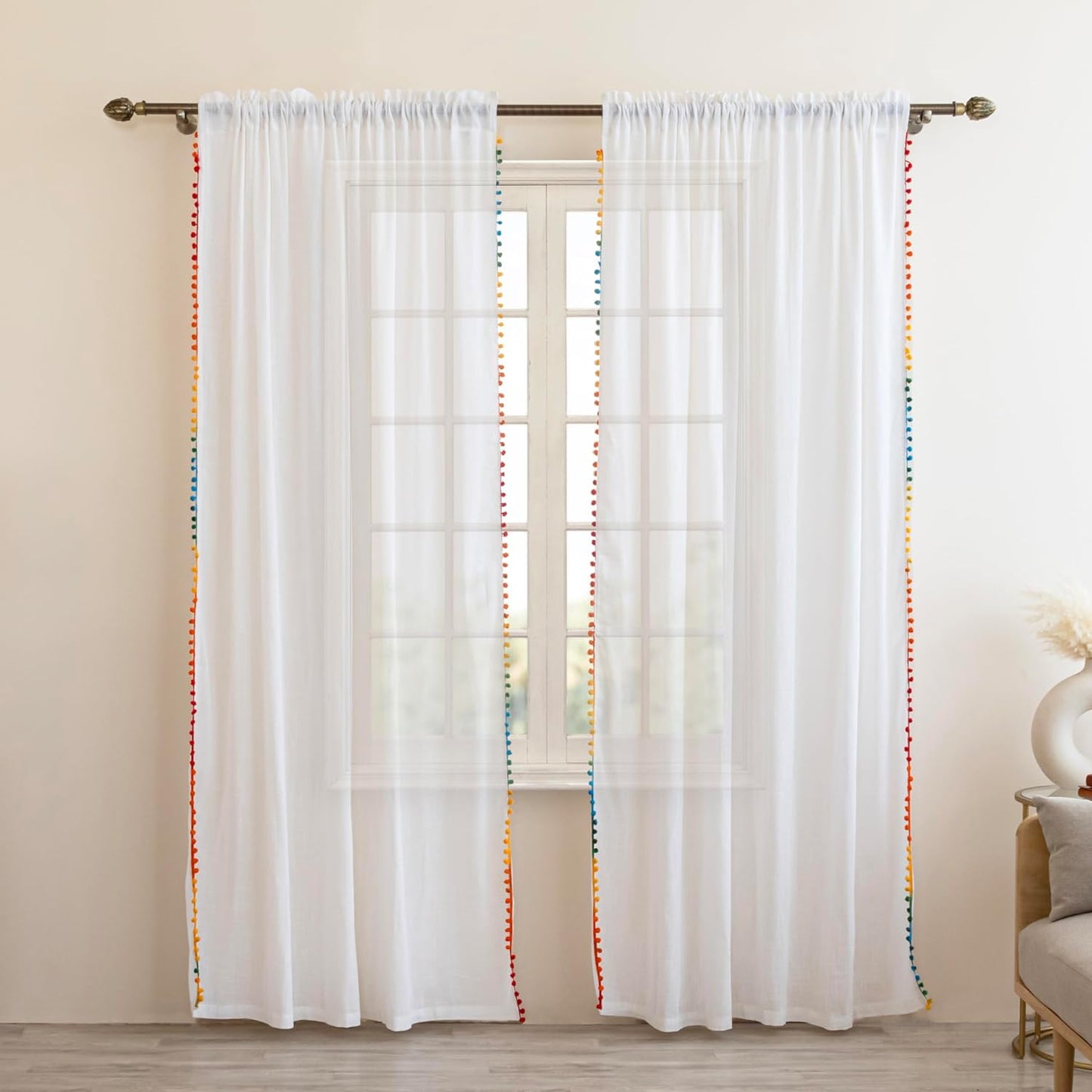 Seasons Cotton Sheer Curtains Window 5 Feet Multicolor, White