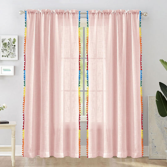 Seasons Sheer Curtains 7 Feet Long Panels Set, Baby Pink