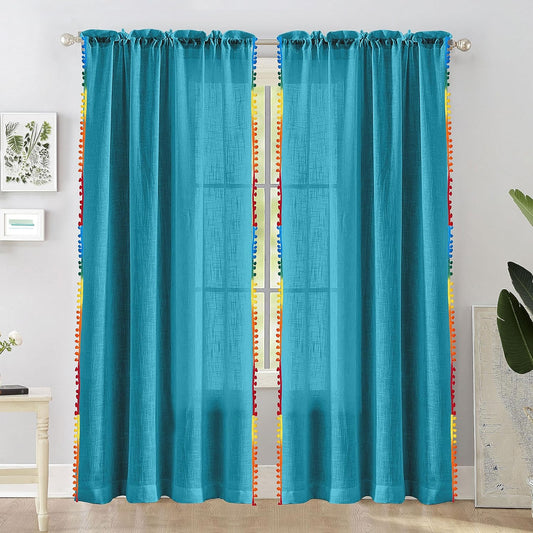 Seasons Sheer Door Curtains 7 Feet Curtain Panels, Blue