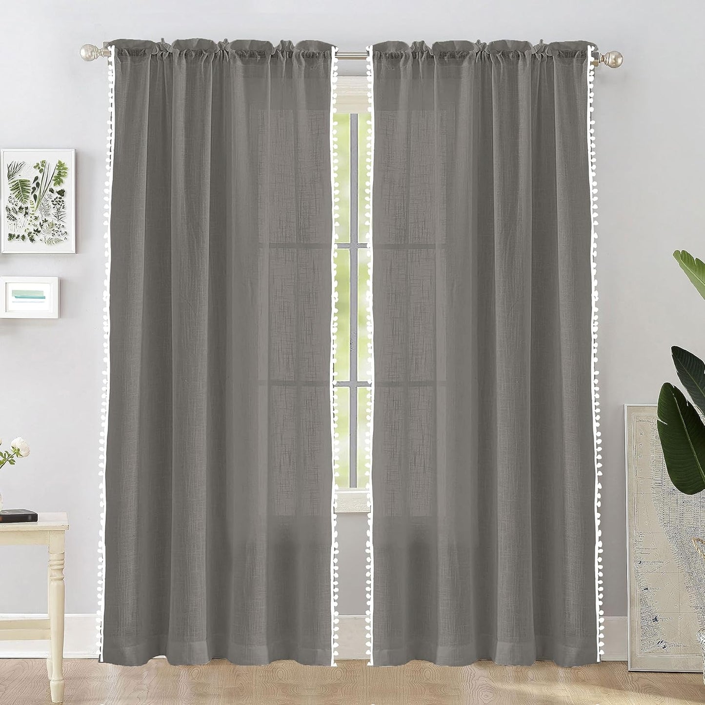 Seasons Cotton Sheer Curtains 7 Feet Door, Grey