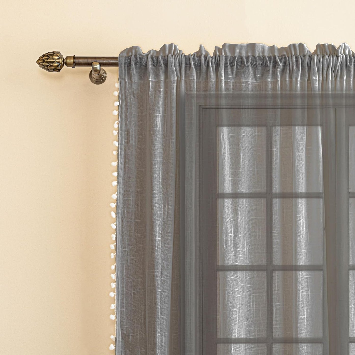 Seasons Cotton Sheer Curtains 8 Feet Long Door, Grey