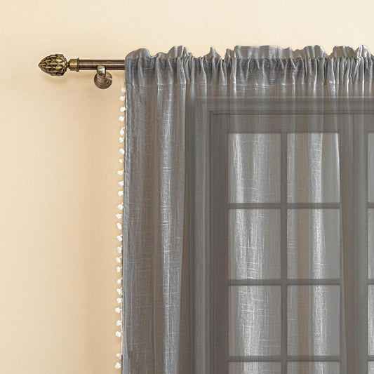 Seasons Cotton Sheer Curtains 8 Feet Long Door, Grey