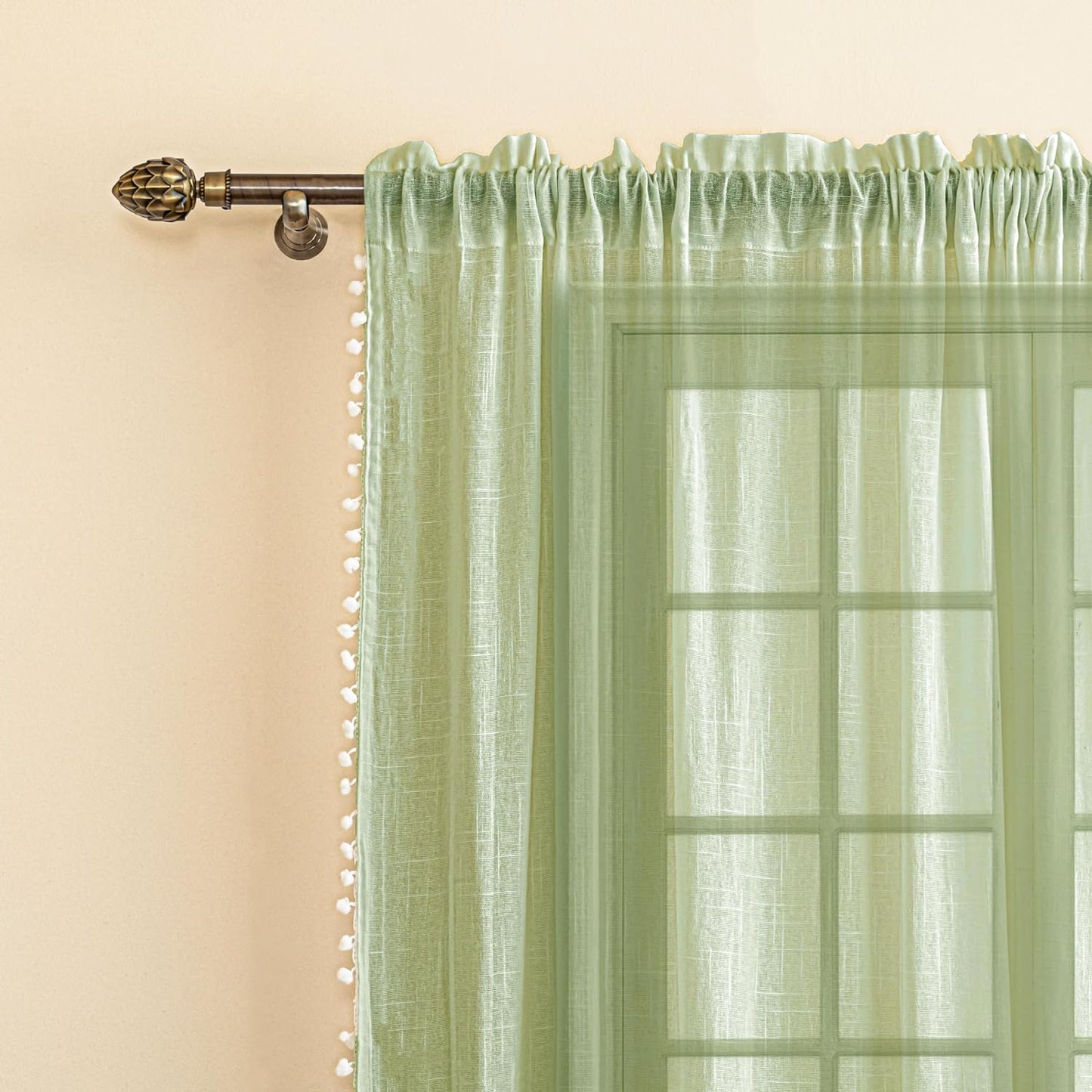 Seasons test Cotton 8 Feet Curtain Transparent, Mint Green