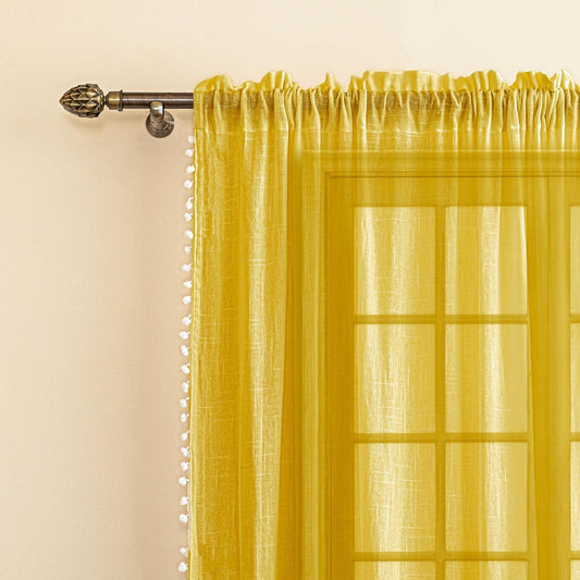 Seasons Long Door Sheer Curtains 8 Feet Long Drapes Curtain, Mustard