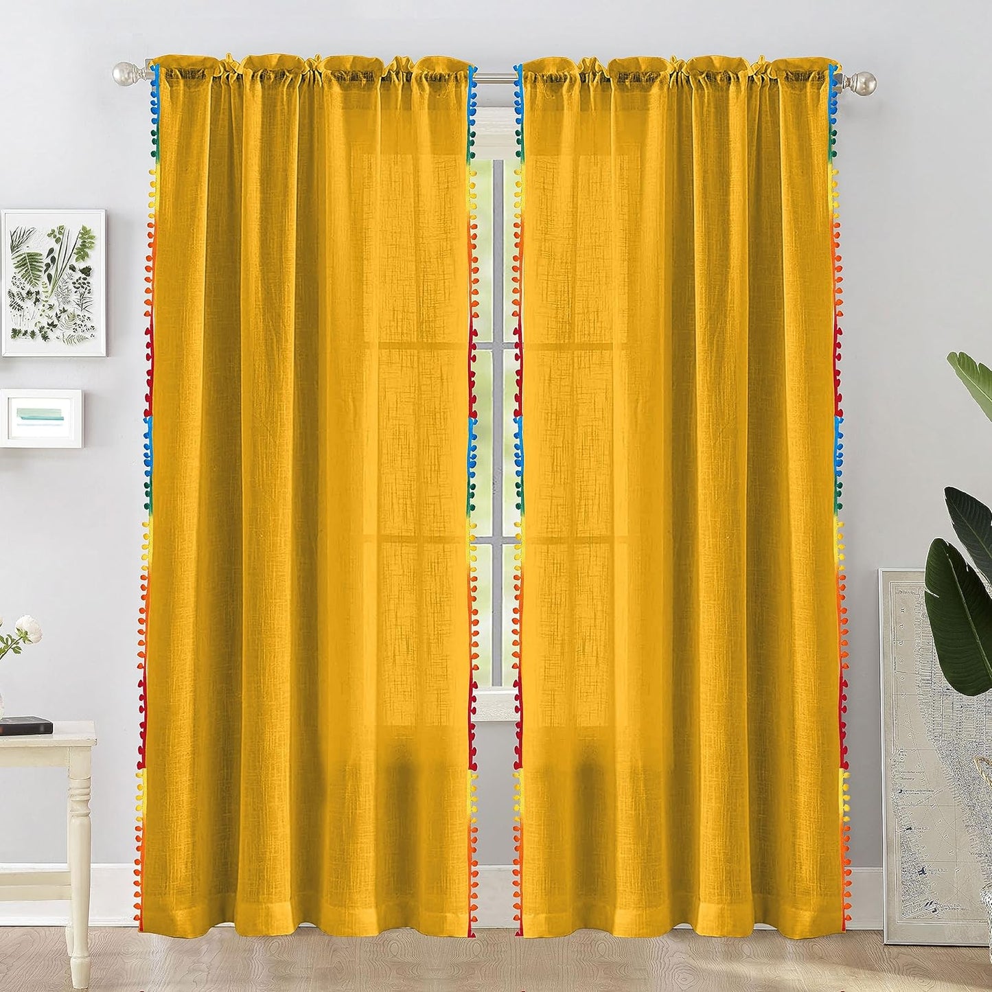 Seasons 8 Feet Long Door Curtains Semi Transparent, Mustard