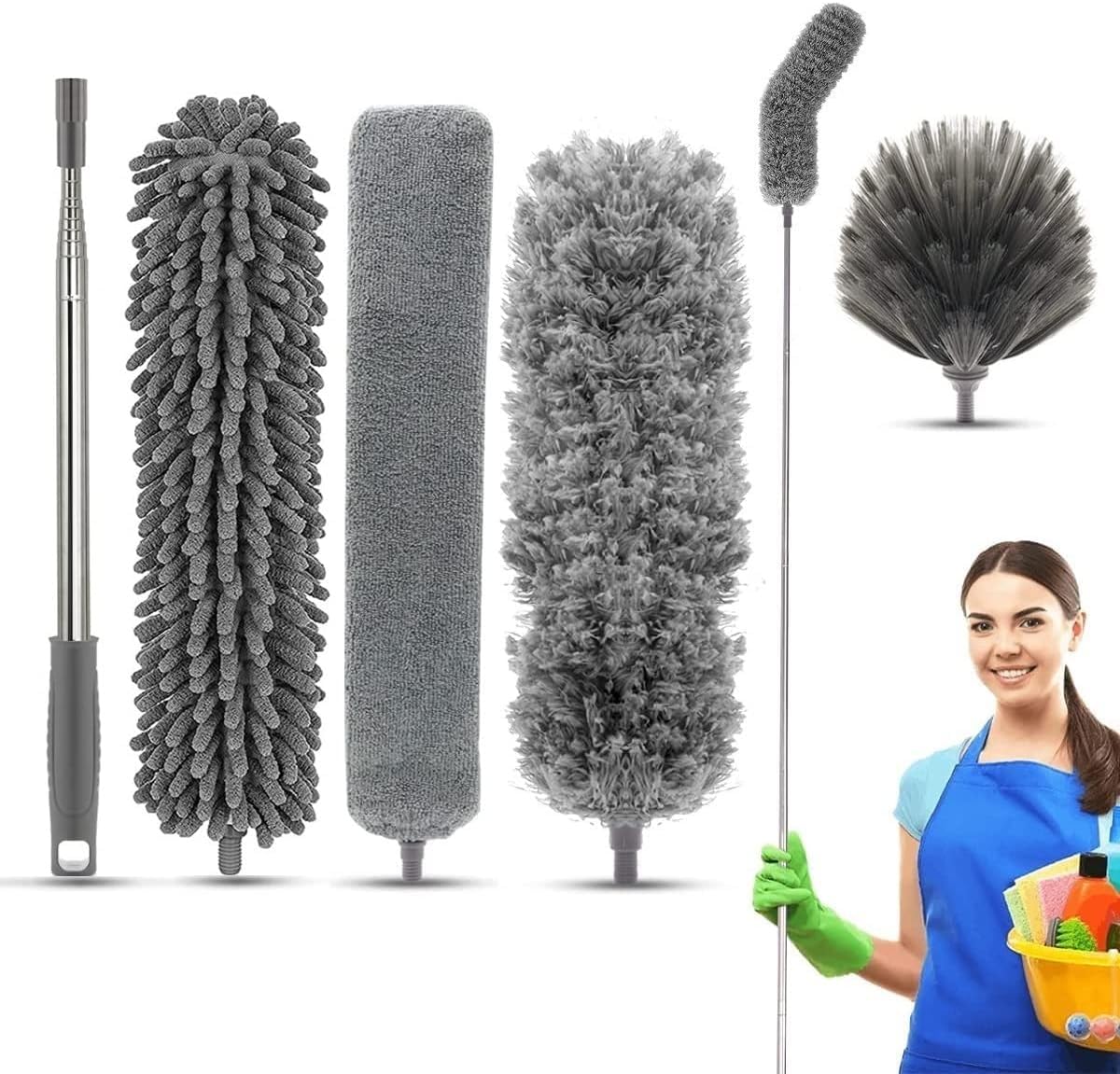 Seasons  Microfiber Feather Duster 4PCS - Extendable & Bendable Dusters with Long Extension Pole, Washable Lightweight Dusters for Cleaning Ceiling Fan, High Ceiling (3 in 1 Duster)