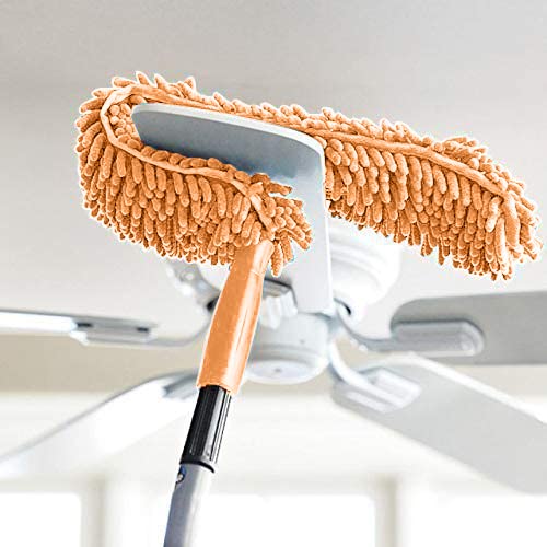 Seasons Stainless Steel Extendable Telescopic Rod, Foldable Microfiber Fan Cleaning Duster, Flexible Bendable Fan Mop Head, Quick and Easy Cleaning | Home, Kitchen, Car, Ceiling, Office, Orange