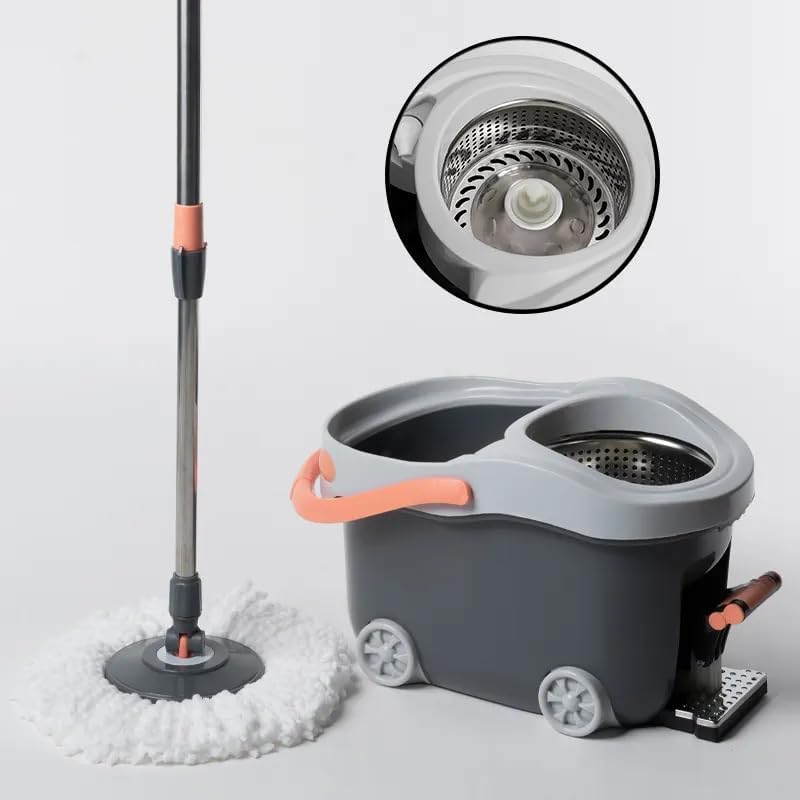 Seasons Microfiber Spin Mop With Bucket And Stainless Steel,360 (Grey).