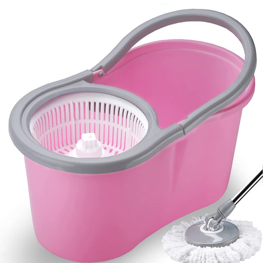 Seasons Steel Classic Magic Spin Dry Bucket Mop 360 Degree Self Spin Wringing, Pink