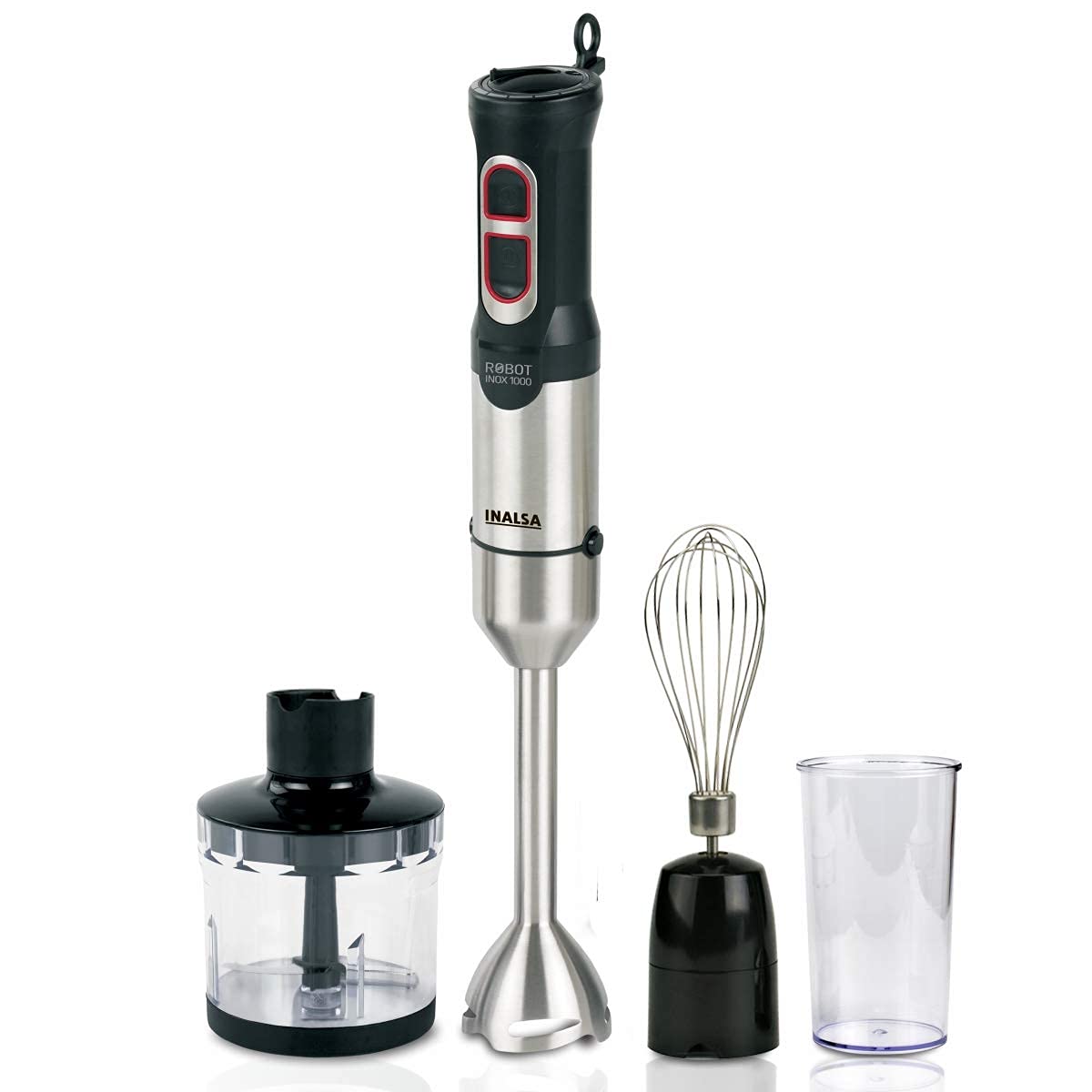 Inalsa Robot Inox 1000 with Chopper DC Motor 1000 w Hand Blender  (Silver, Black)