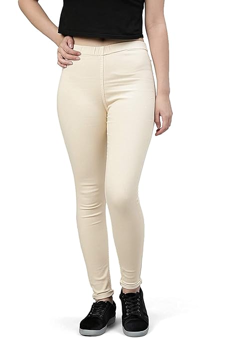 Beige Womens Slim Fit Denim Lycra Stretchable Jeggings