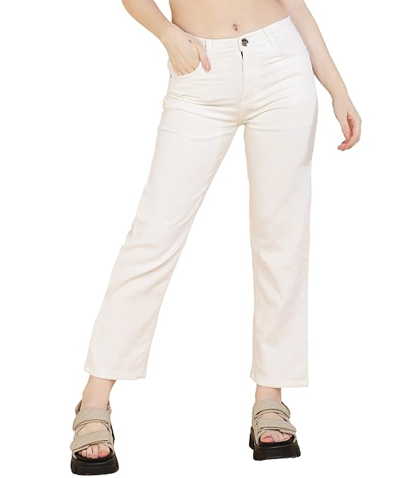 White Women's Denim Straight Fit Jeans