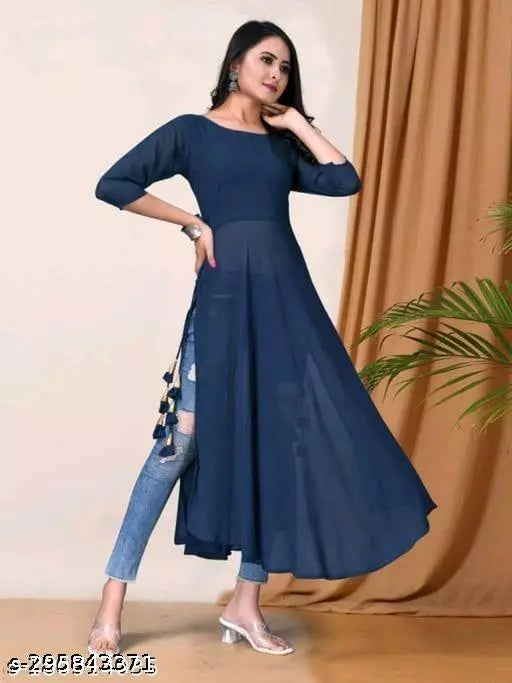 Stylish Blue Women Georgette A-Line Kurti