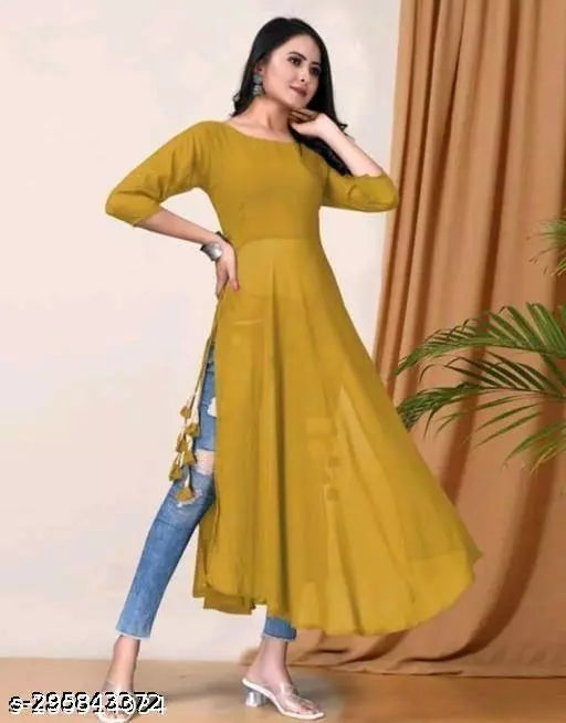 Classy Yellow Women Georgette A-Line Kurti