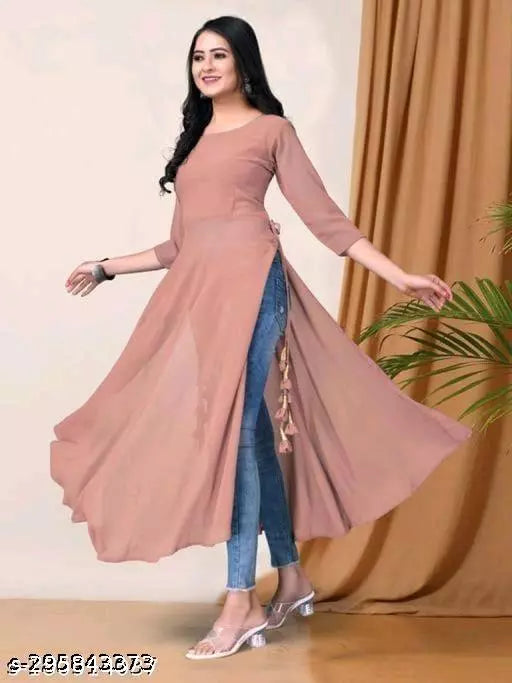 Classic Pink Women Georgette A-Line Kurti