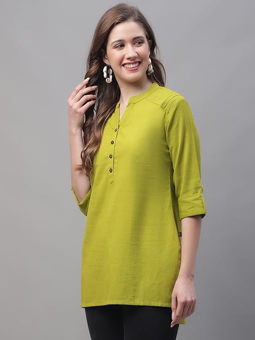 Green Women's Cotton Short Kurti