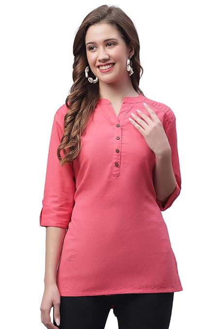 Peach Women's Cotton Short Kurti