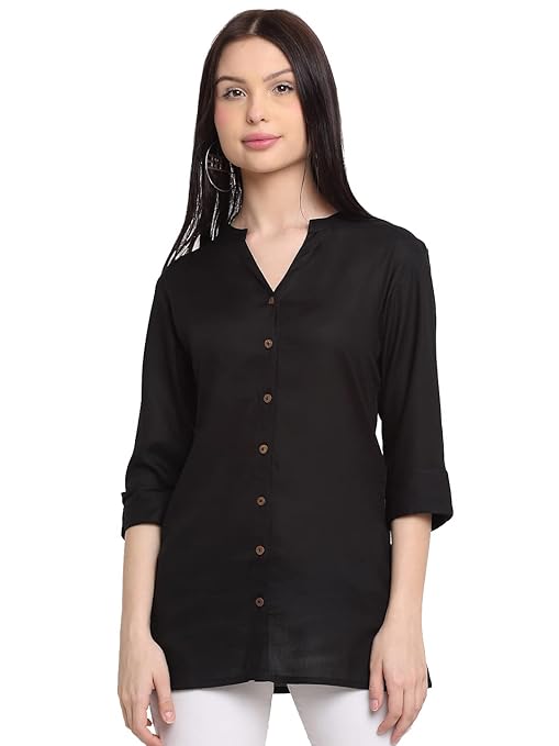 Black Women's Rayon Solid Top Kurti