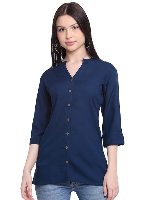 Navy Women's Rayon Solid Top Kurti