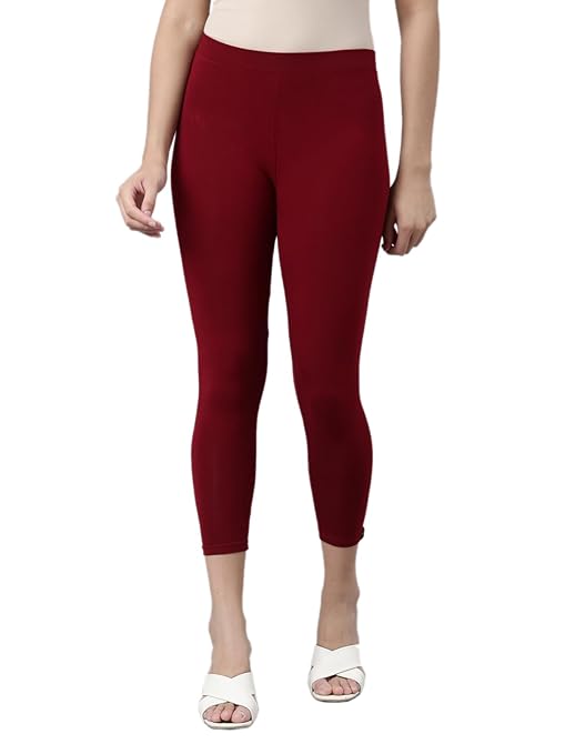 Maroon Skinny Fit High Ankle Length Leggings