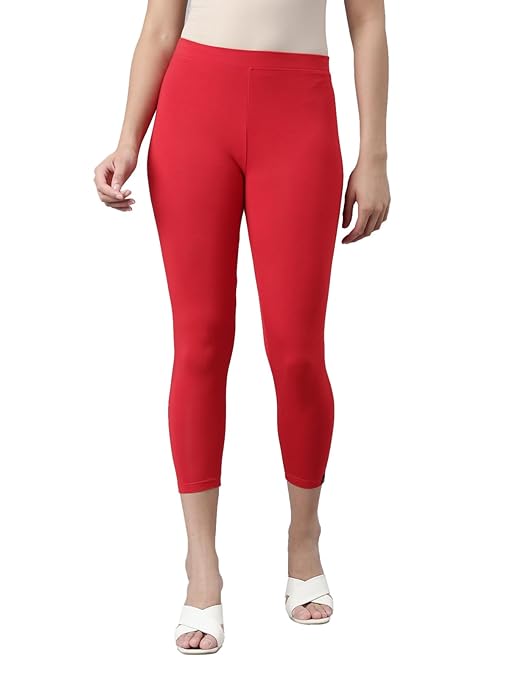 Red Skinny Fit High Ankle Length Leggings