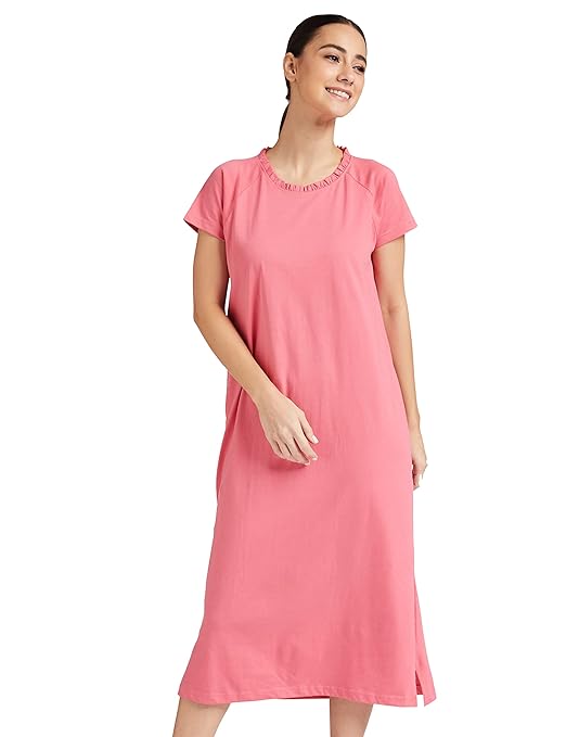 Pink Women's Relaxed Fit Cotton Nightdress