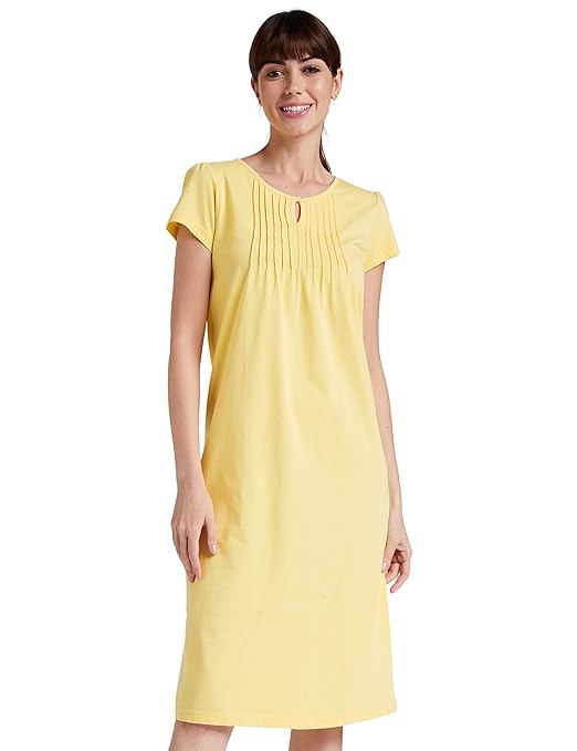 Yellow Women's Cotton Knee Length Night Gown