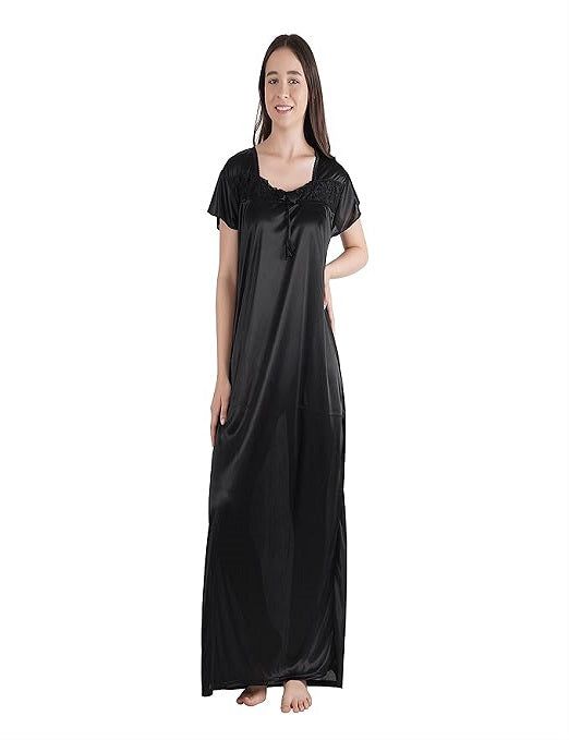 Black Women's test Satin Half Sleeve Nighty