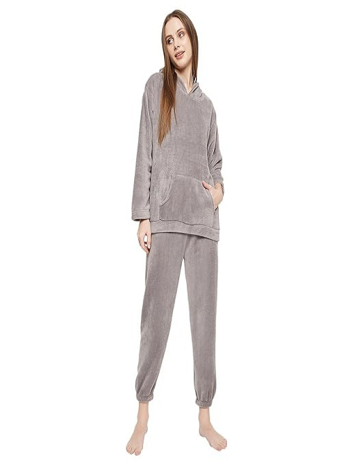 Grey Women Winter Full Sleeve Regular Fit Night Suit