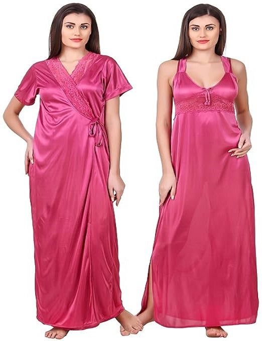 Women's Satin Solid Ankle Length Nightwear Set