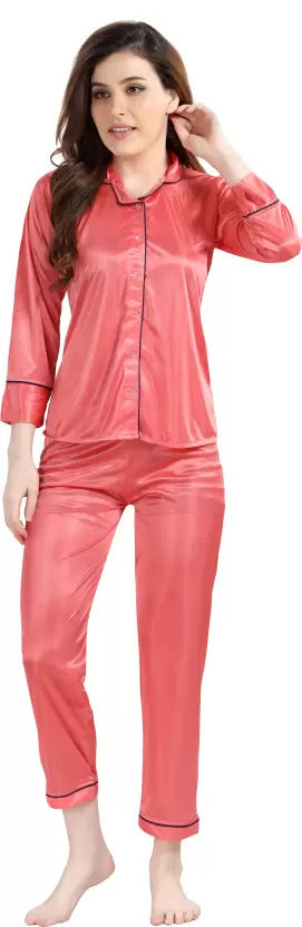 Peach Women Solid Shirt & Pyjama set