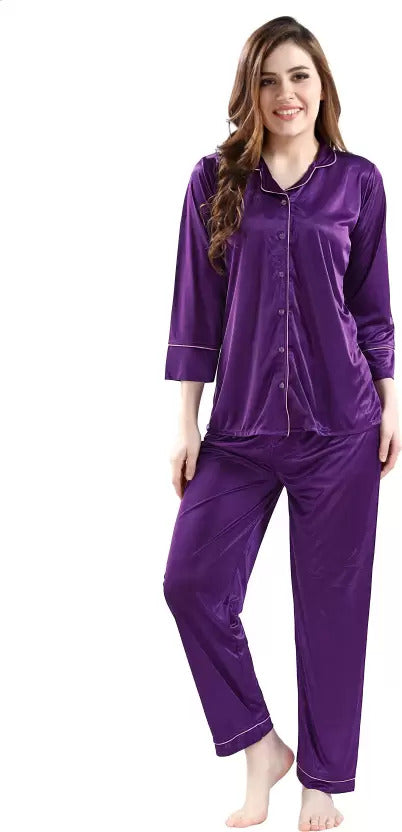 Purple Women Solid Shirt & Pyjama set