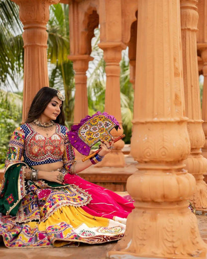 Trendy Navratri Special Designer Printed Lehenga Choli with Real Mirror Work