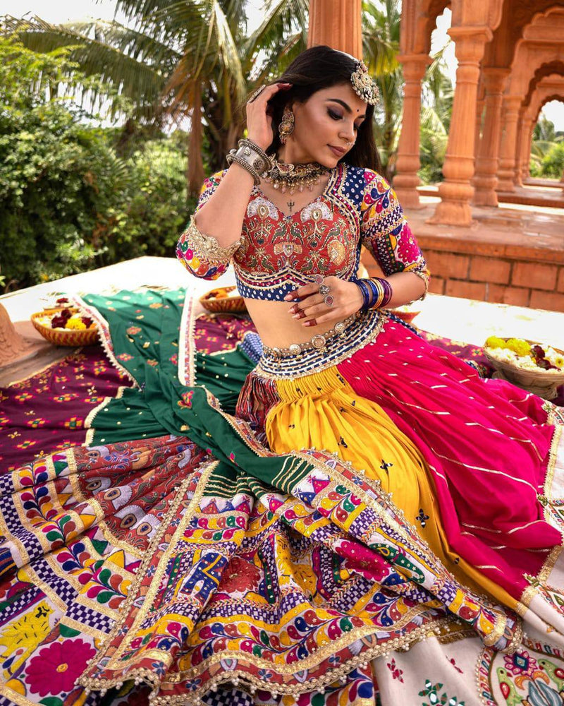 Trendy Navratri Special Designer Printed Lehenga Choli with Real Mirror Work