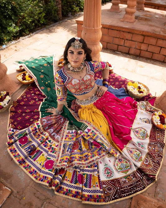 Trendy Navratri Special Designer Printed Lehenga Choli with Real Mirror Work