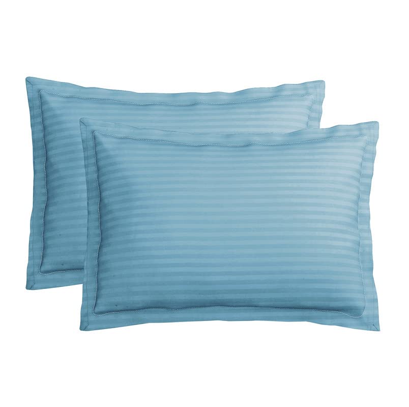 Seasons Pure Cotton Satin Stripes Pillow Cover Set of 2 Pcs, Aqua