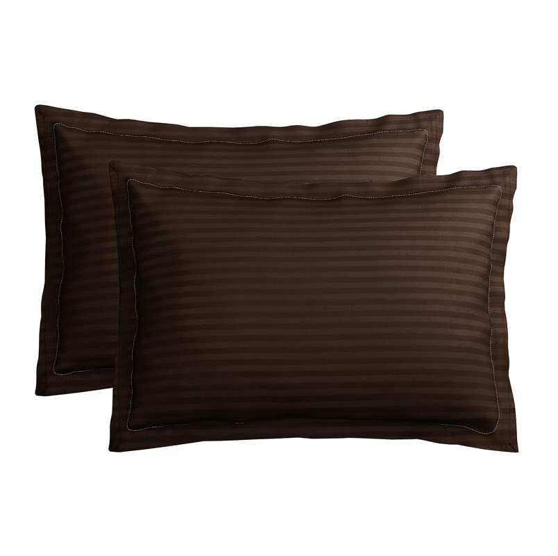 Seasons Pure Cotton Satin Stripes Pillow Cover Set of 2 Pcs,Coffee