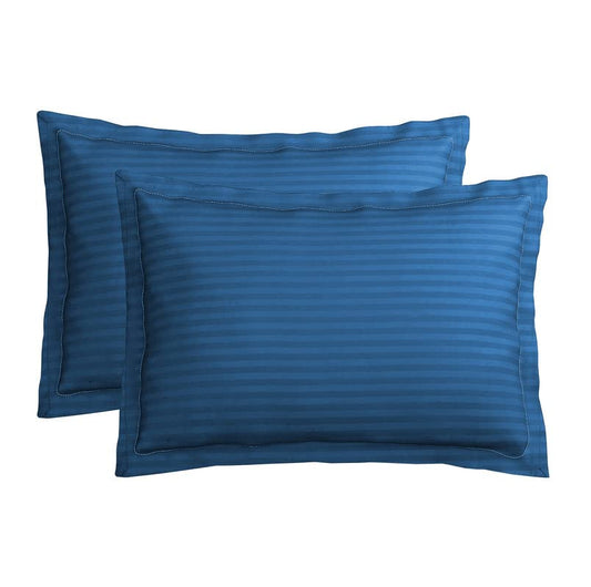 Seasons Pure Cotton Satin Stripes Pillow Cover Set of 2 Pcs, Royal Blue