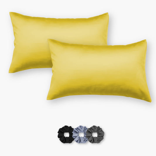 Seasons Satin Silk Pillowcases with Envelope Closure Set of 2, Yellow