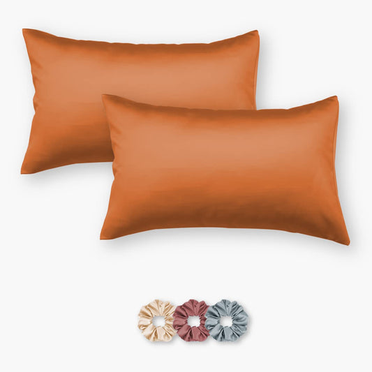 Seasons Satin Silk Pillowcases with Envelope Closure, Set of 2, Orange