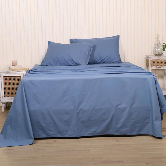 Seasons Cotton Linen Bedsheet for Single Bed with Pillow Cover, Blue